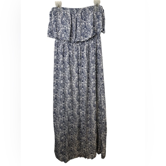 Yidarton Blue and White Strapless Midi Sundress - Picture 1 of 5